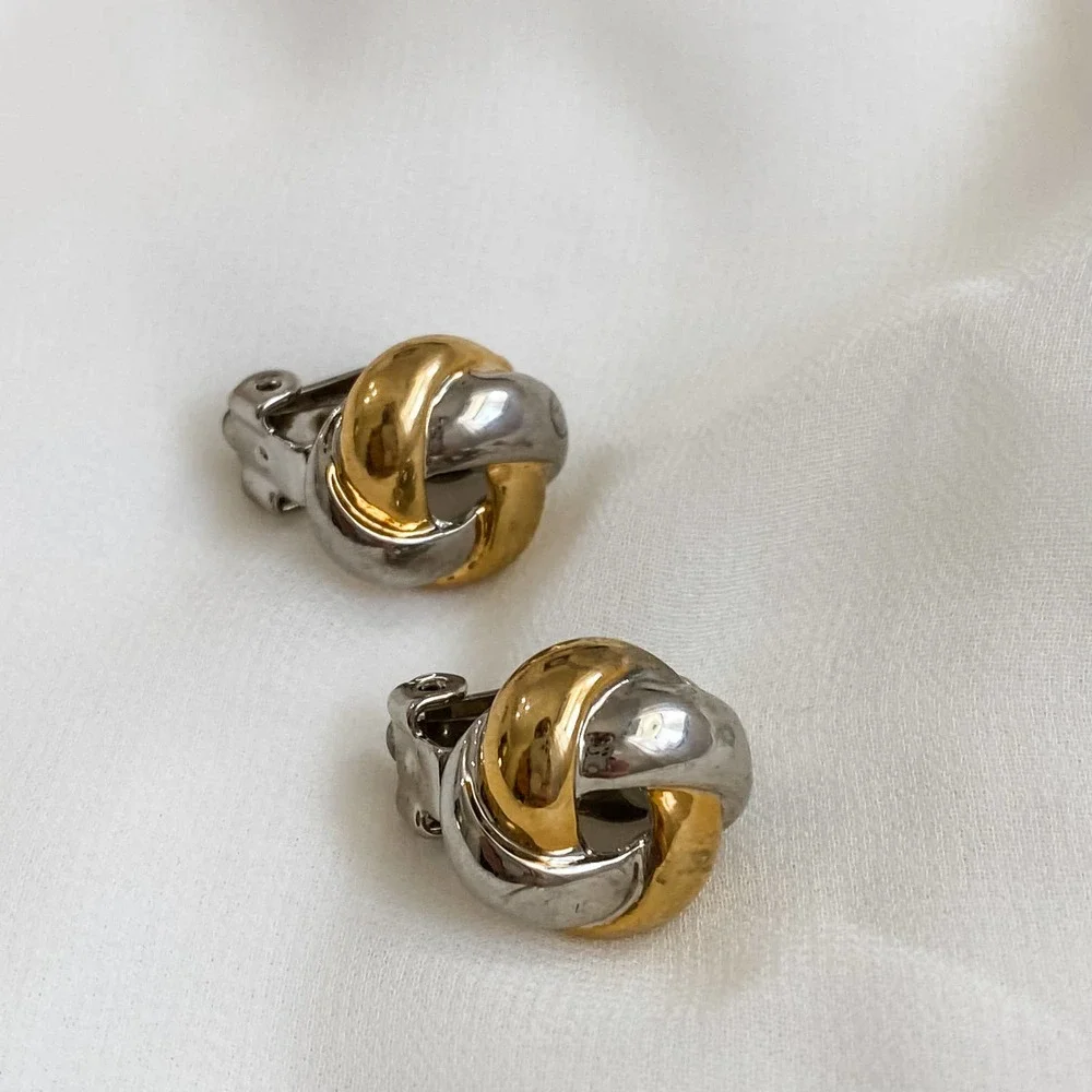 VTG Silver Gold Woven Knot Earrings